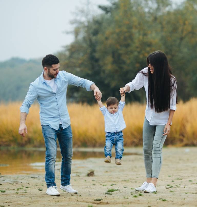Family walking in nature